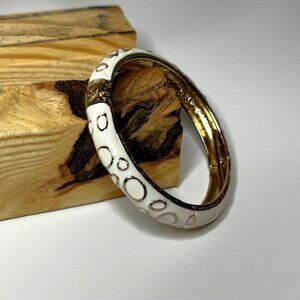Bangle Bracelet Clamper Style White Enamel Gold Tone Circle Accents